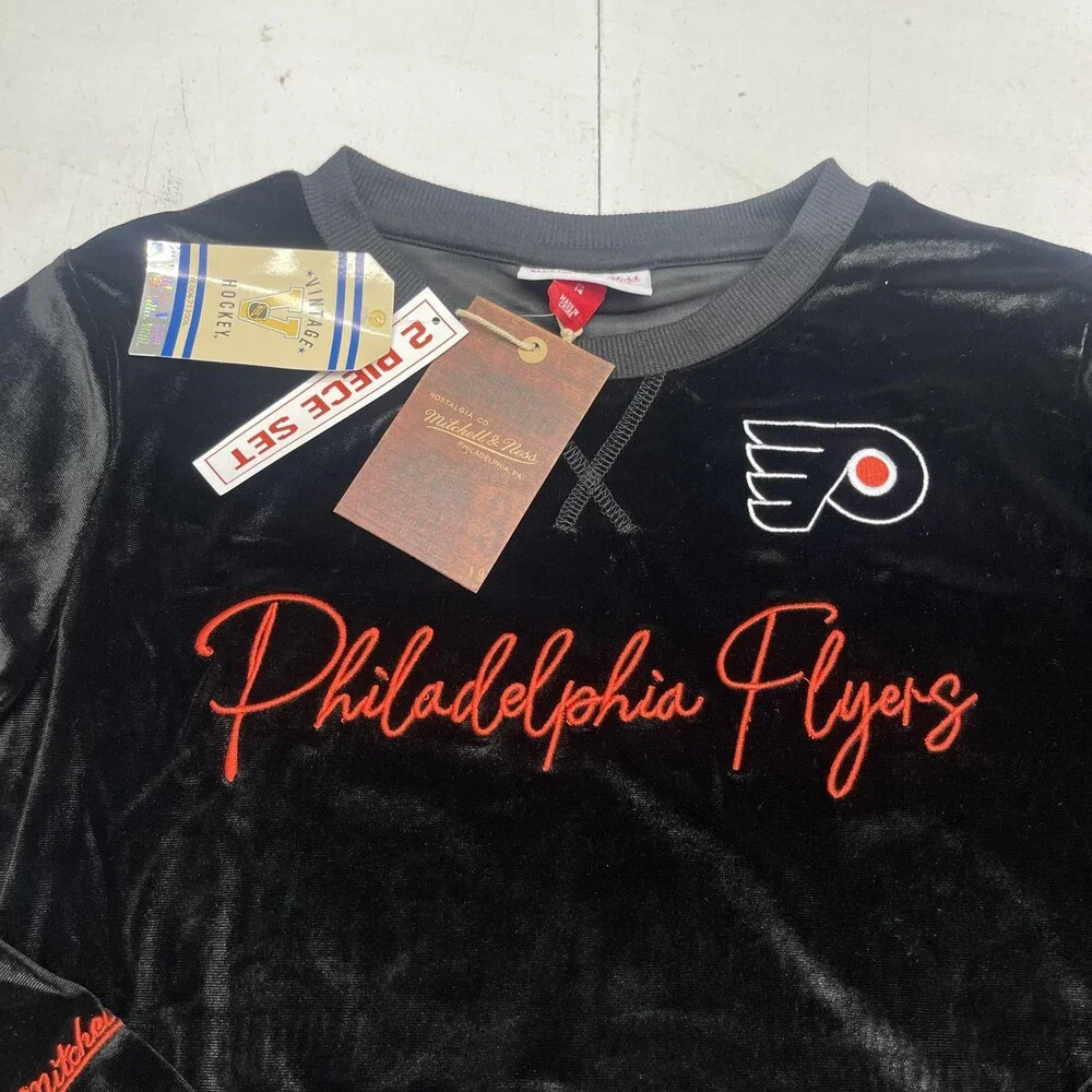 Philadelphia Flyers Pajama Set Girls Large 14 Black NHL Hockey Mitchell & Ness